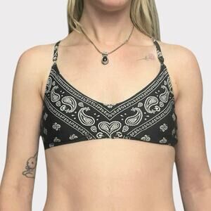 Metal Mulisha MCMXCIX Black & White Paisley Boho Strappy Racerback Bikini Top